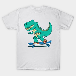 Dinosaur skateboarding cartoon design T-Shirt